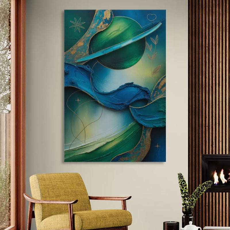 Celestial Nature Blue and Green Abstract Sitting Room - Canvas Wall Art