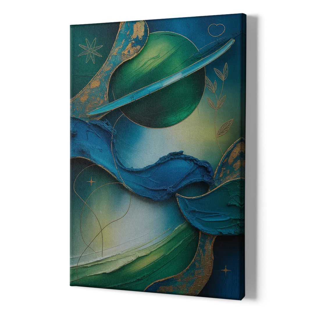 Celestial Nature Blue and Green Abstract - Canvas Print Art Sides