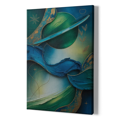 Celestial Nature Blue and Green Abstract - Canvas Print Art Sides