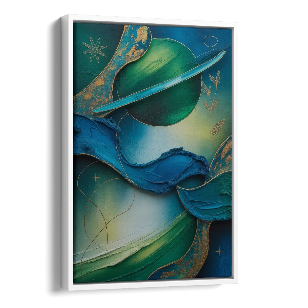 Celestial Nature Blue and Green Abstract Side - White Canvas Wall Art