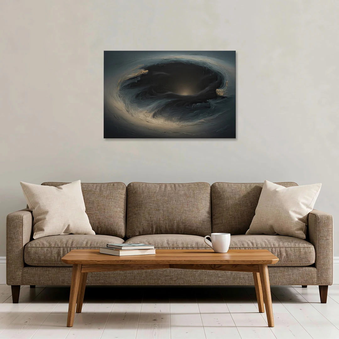 Celestial Vortex Black Abstract - Canvas Wall Art - Sofa - 36x24