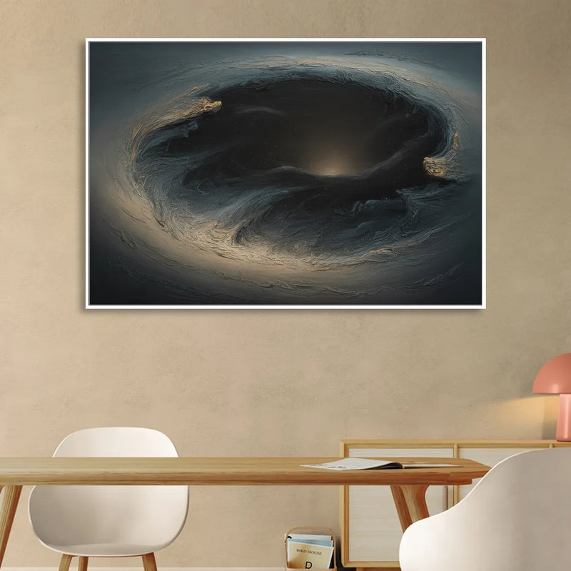 Celestial Vortex Black Abstract Living Room - White Canvas Wall Art
