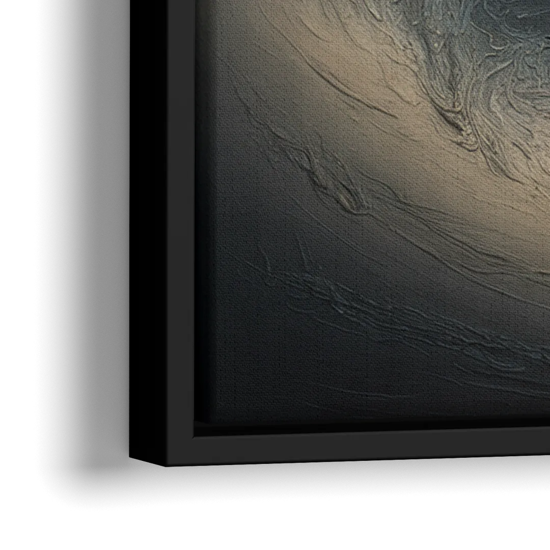 Celestial Vortex Black Abstract - Close-Up Black Frame Canvas