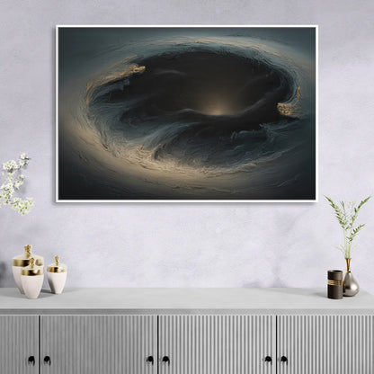 Celestial Vortex Black Abstract Sitting Room - White Canvas Wall Art
