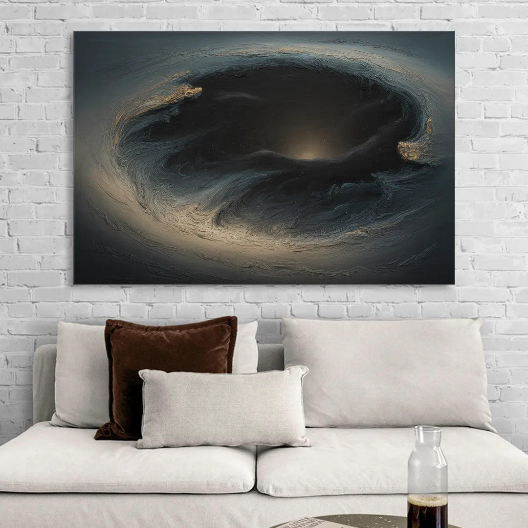 Celestial Vortex Black Abstract Sitting Room - Canvas Wall Art