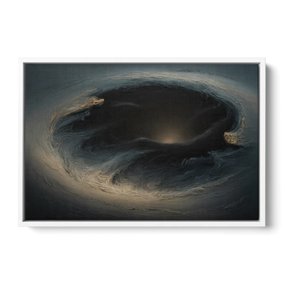 Celestial Vortex Black Abstract - White Frame Canvas