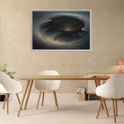 Celestial Vortex Black Abstract - Living Room White Frame Canvas