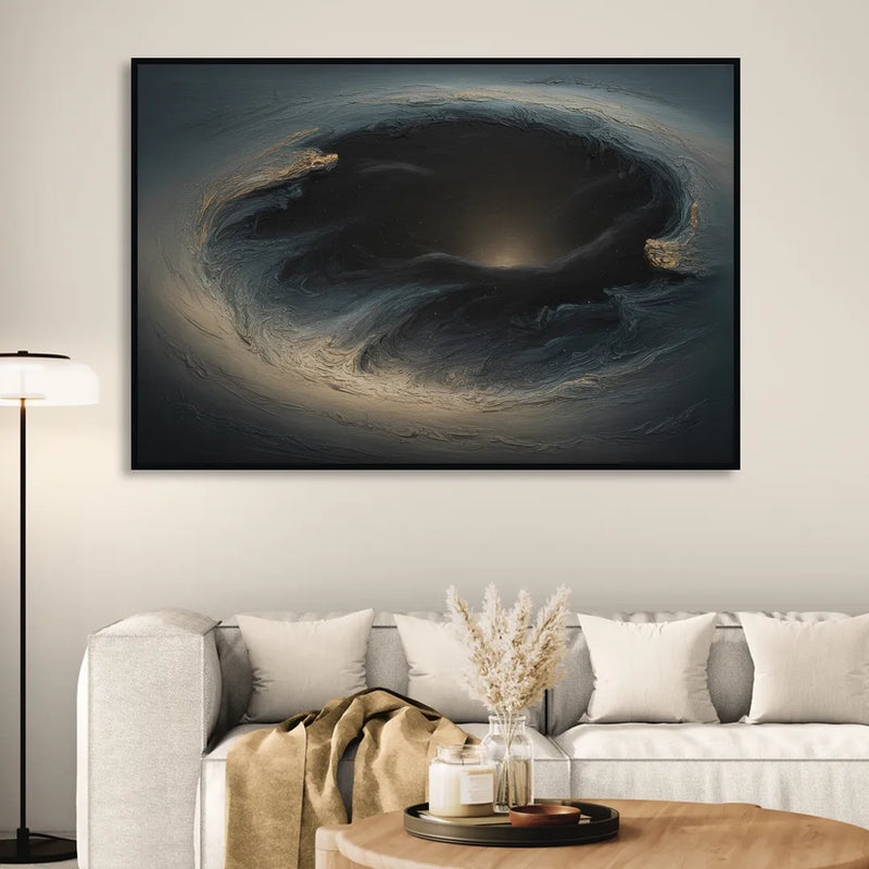 Celestial Vortex Black Abstract Sitting Room - Black Canvas Wall Art