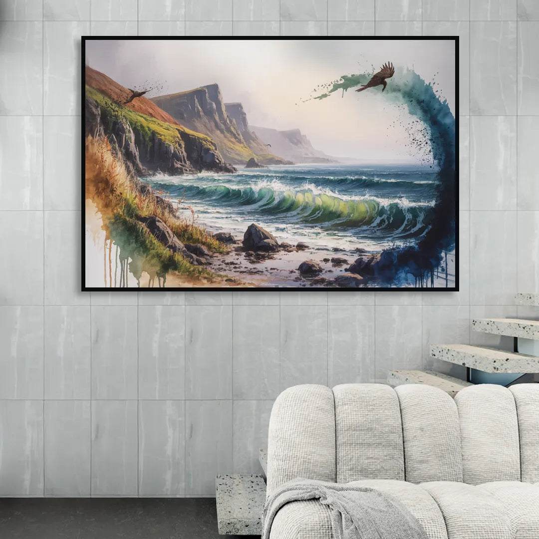Celtic Coastline Living Room - Black Canvas Wall Art