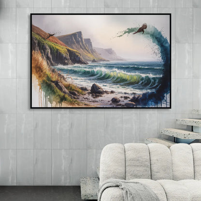 Celtic Coastline Living Room - Black Canvas Wall Art