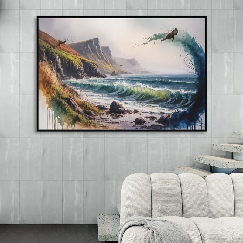 Celtic Coastline Living Room - Black Canvas Wall Art