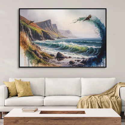 Celtic Coastline Sitting Room - Black Canvas Wall Art