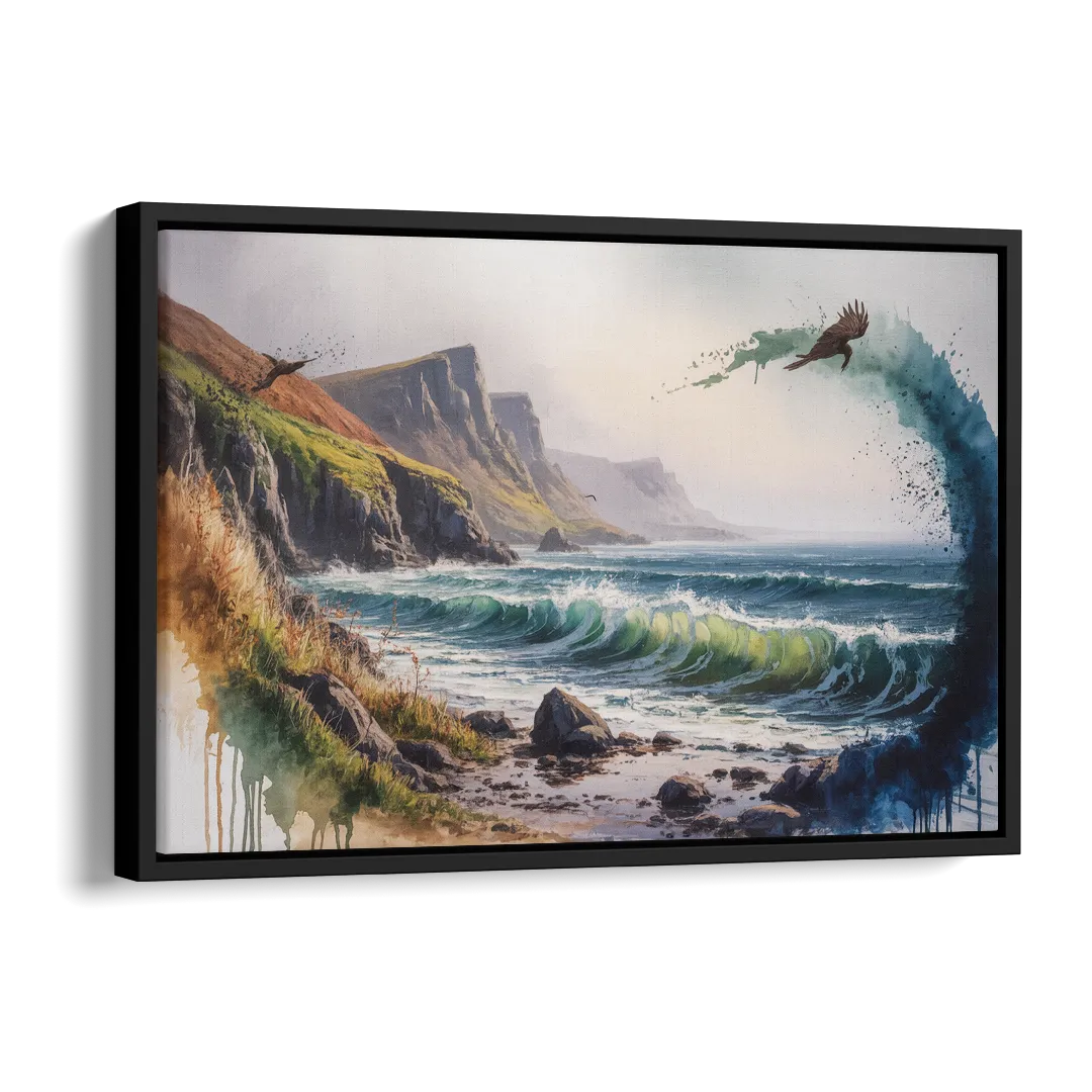 Celtic Coastline Side - Black Canvas Wall Art