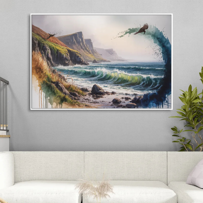 Celtic Coastline Living Room - White Canvas Wall Art