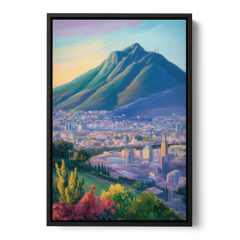 Cerro de la Silla View - Black Framed Canvas Wall Art - Front