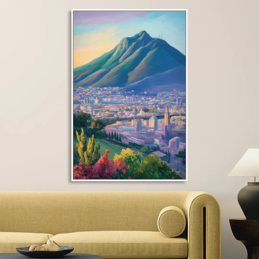 Cerro de la Silla View Sitting Room - White Canvas Wall Art