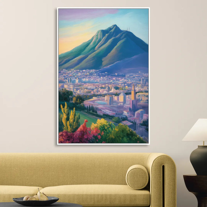 Cerro de la Silla View Sitting Room - White Canvas Wall Art