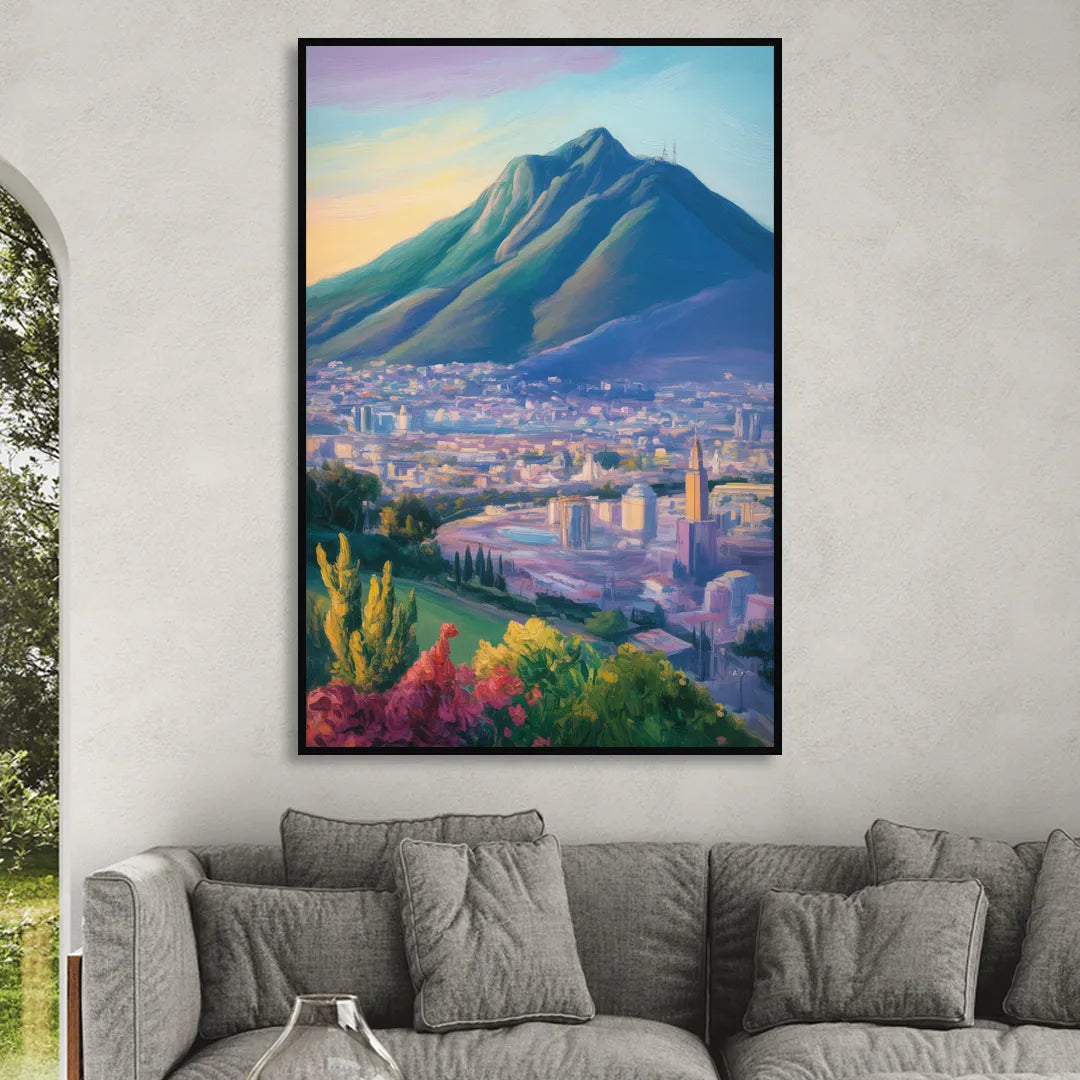 Cerro de la Silla View Sitting Room - Black Canvas Wall Art