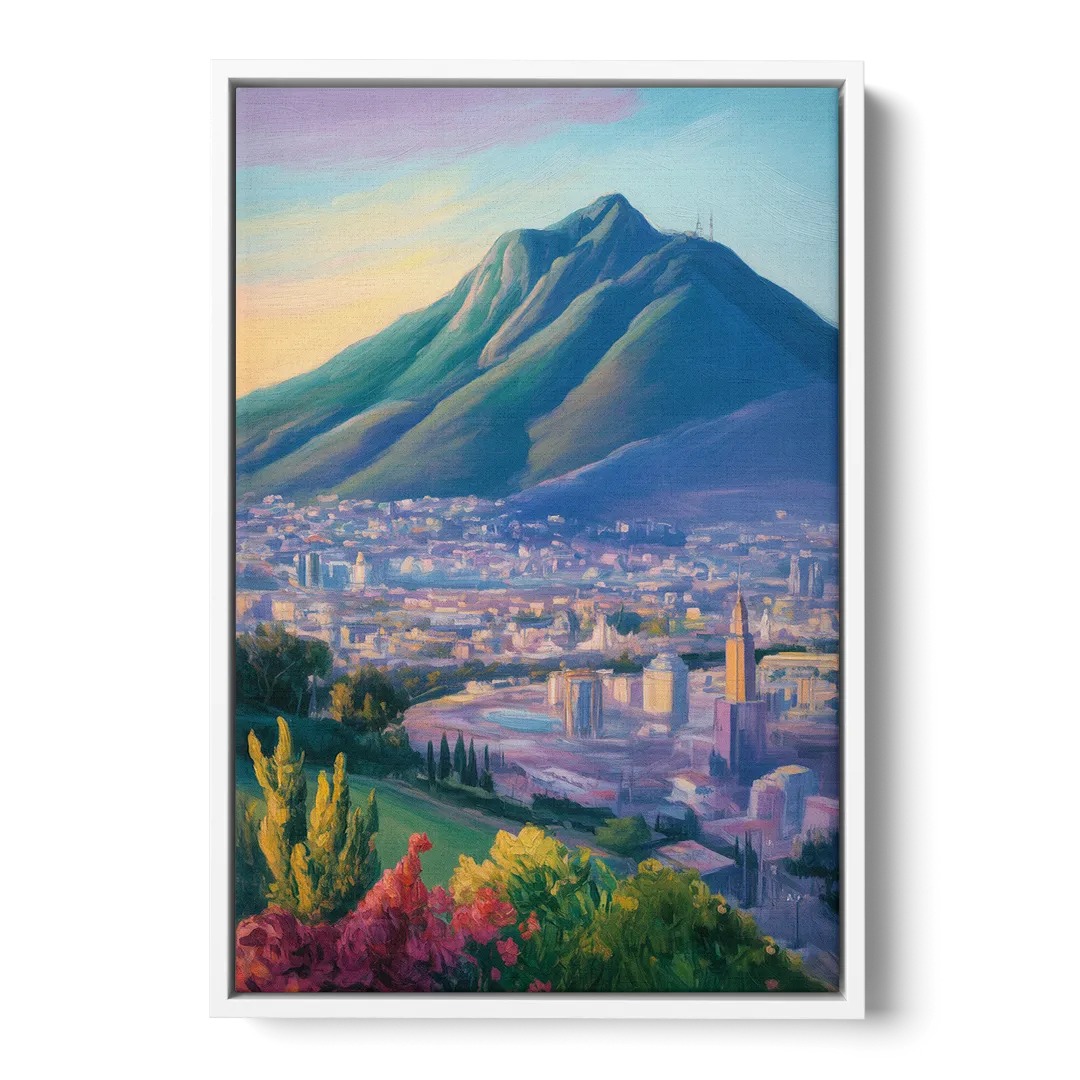 Cerro de la Silla View Front - White Canvas Wall Art