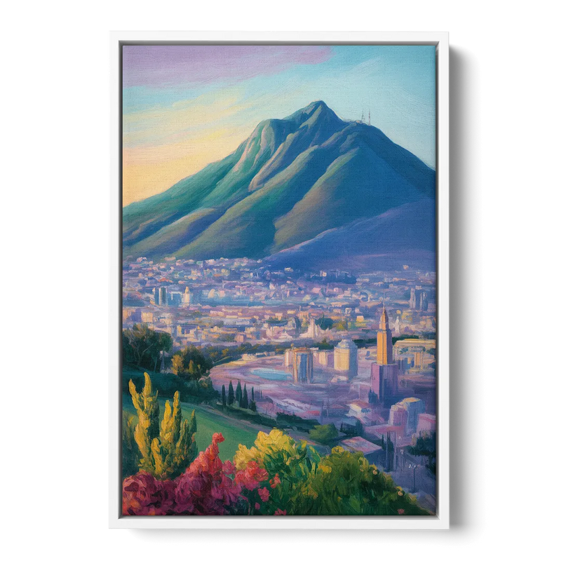 Cerro de la Silla View Front - White Canvas Wall Art