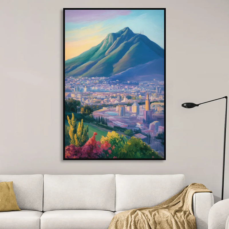 Cerro de la Silla View Living Room - Black Canvas Wall Art