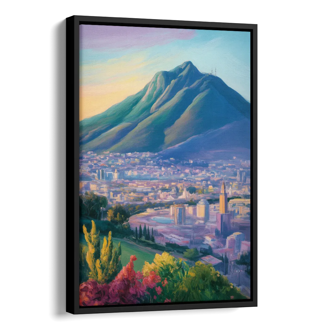 Cerro de la Silla View Side - Black Canvas Wall Art