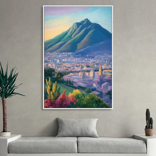 Cerro de la Silla View Living Room - White Canvas Wall Art