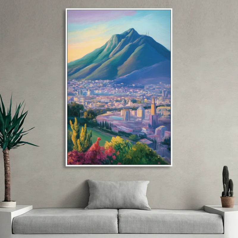 Cerro de la Silla View Living Room - White Canvas Wall Art