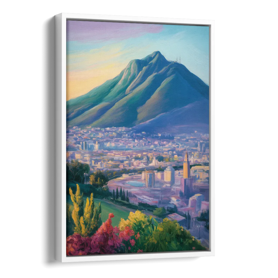 Cerro de la Silla View Side - White Canvas Wall Art