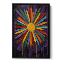 Chakra Wall Art Sunburst with Dripping Rays - Black Framed Canvas Wall Art - Front