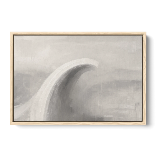 Abstract Chalk White Arc in Gray Mist for the Living Room - Oak Framed Canvas Wall Art - Front