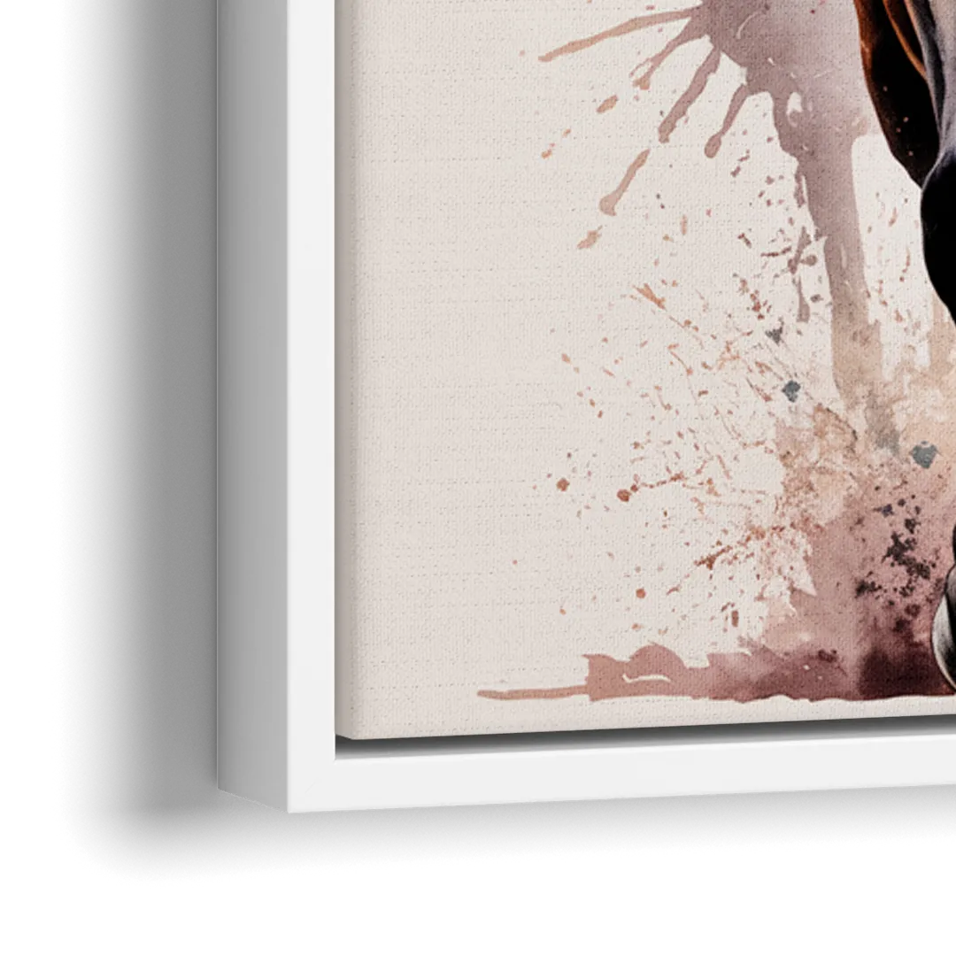 Champion Racehorse in Motion - Close-Up White Frame Canvas