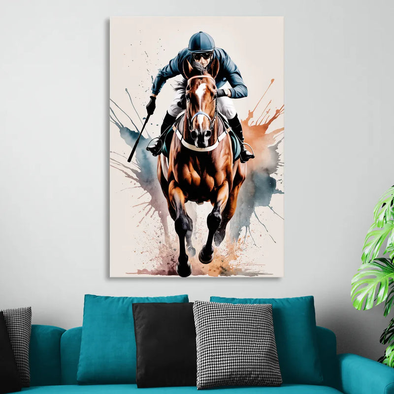 Champion Racehorse in Motion Living Room - Canvas Wall Art