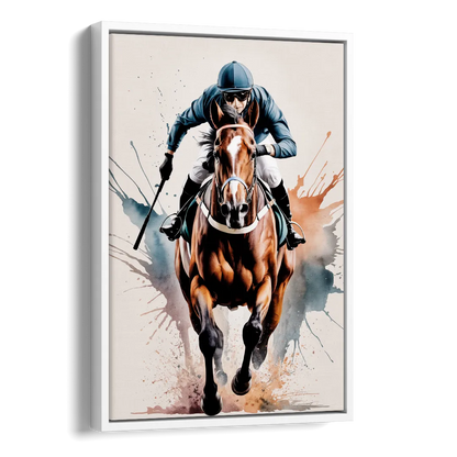 Champion Racehorse in Motion Side - White Canvas Wall Art
