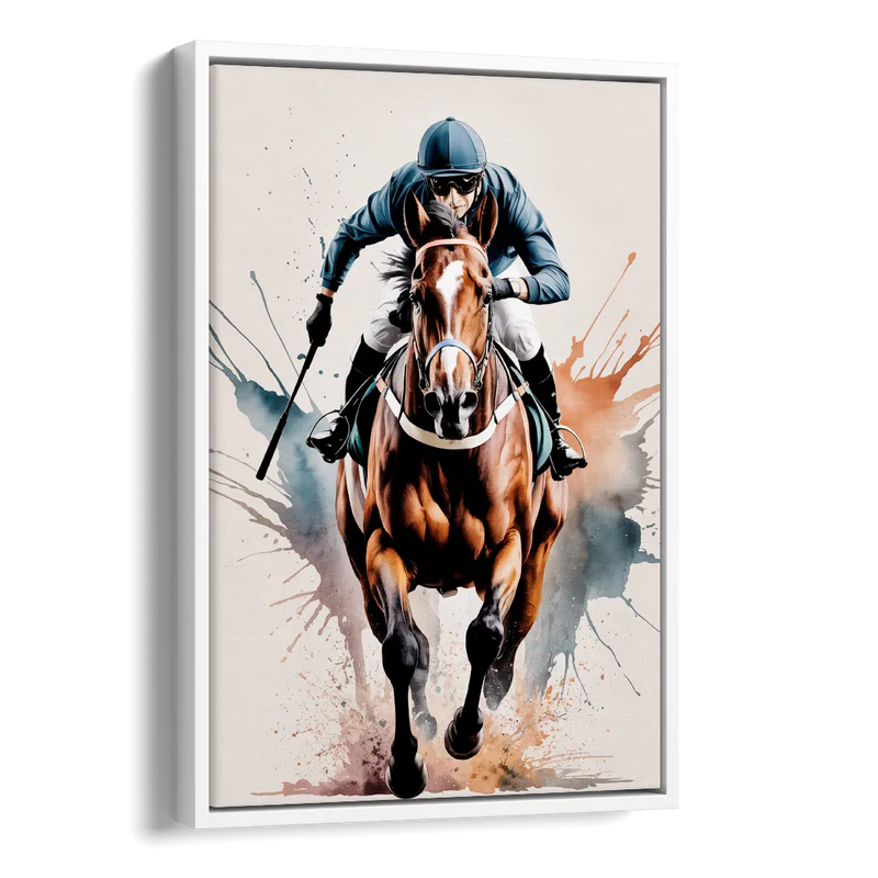 Champion Racehorse in Motion Side - White Canvas Wall Art
