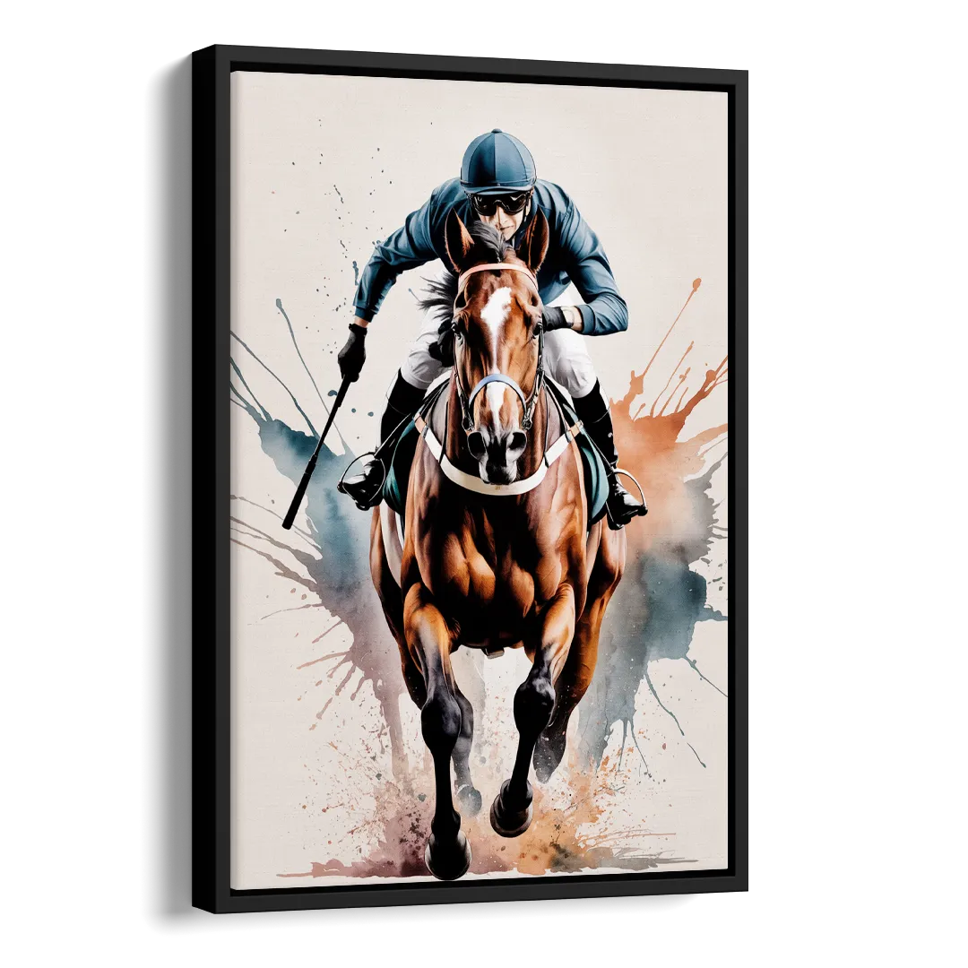 Champion Racehorse in Motion Side - Black Canvas Wall Art