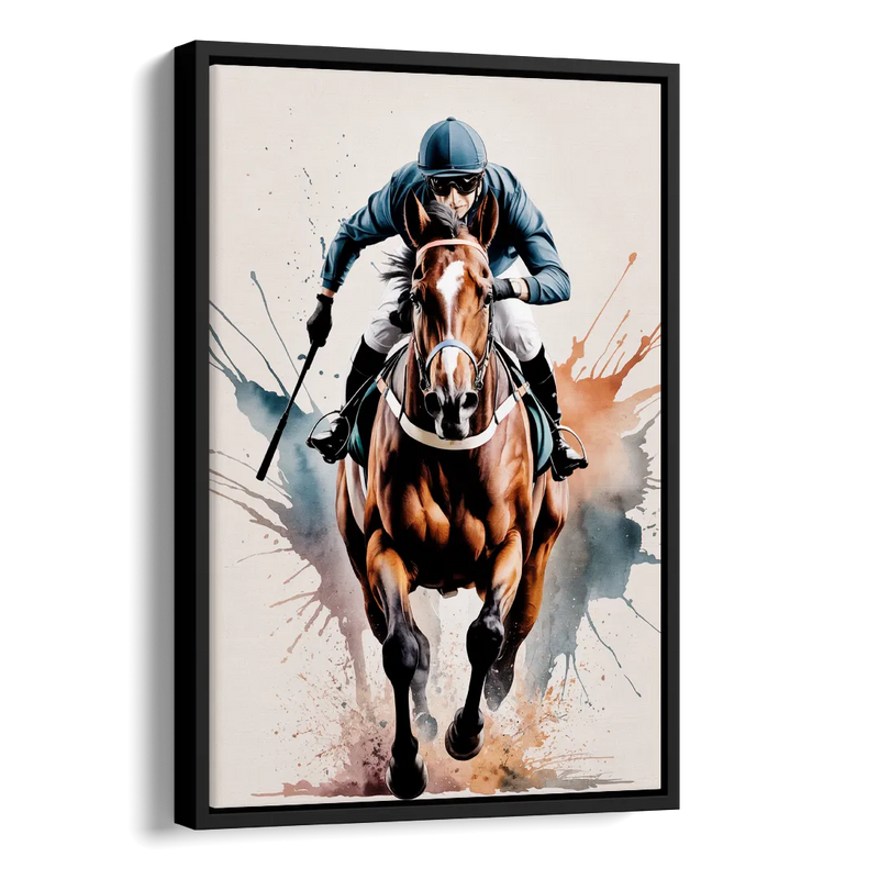 Champion Racehorse in Motion Side - Black Canvas Wall Art