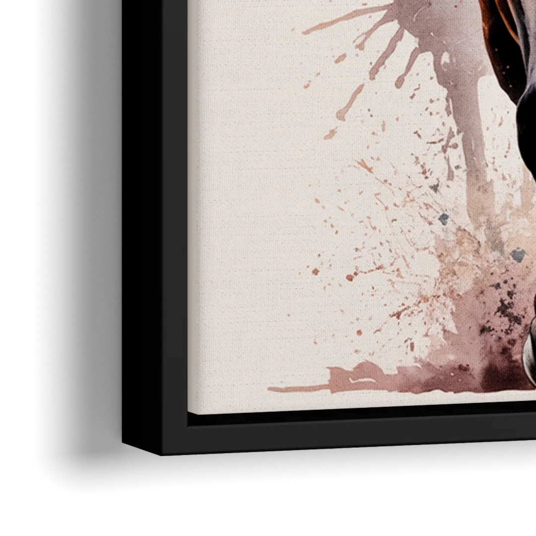 Champion Racehorse in Motion - Close-Up Black Frame Canvas