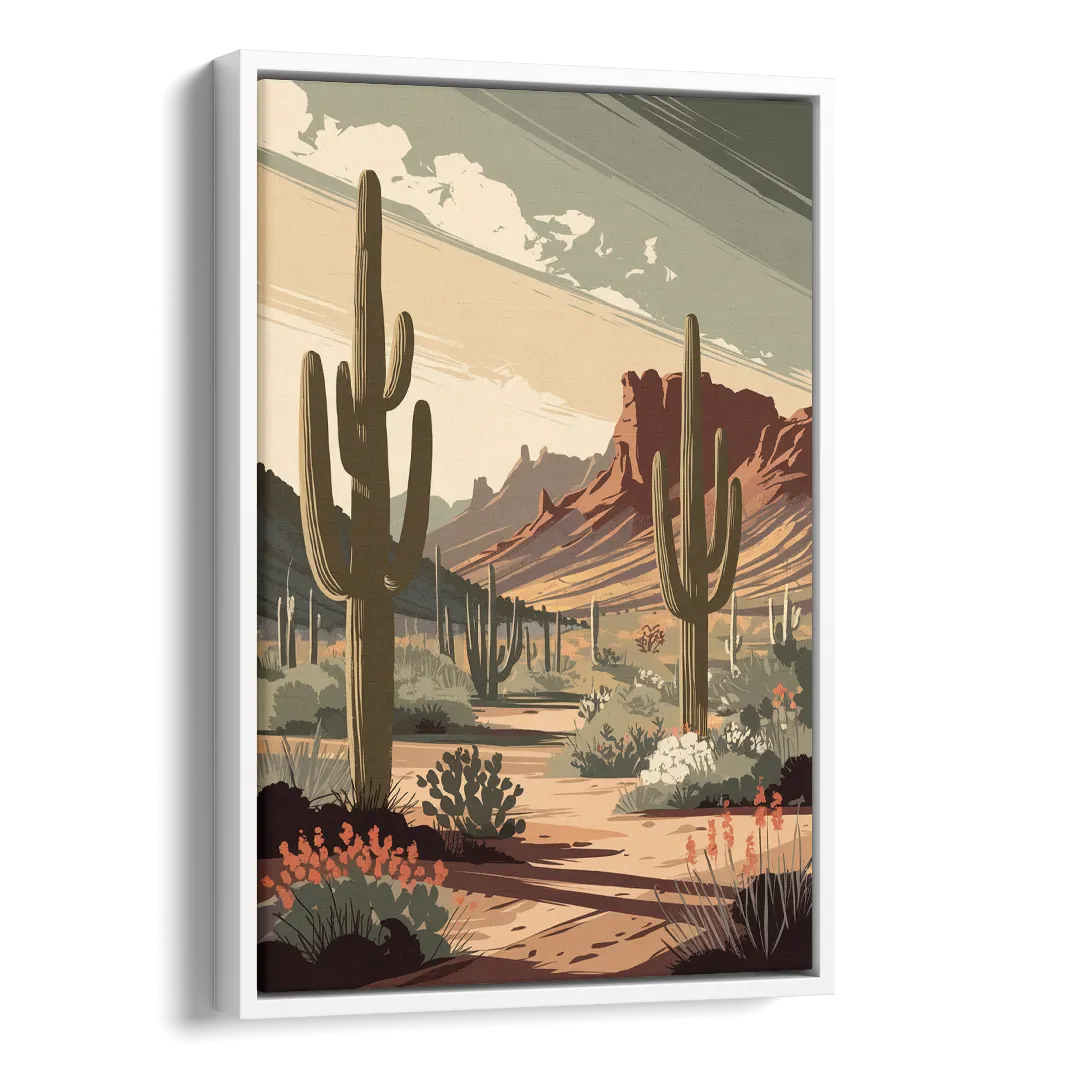 Chandler Arizona Cactus Side - White Canvas Wall Art