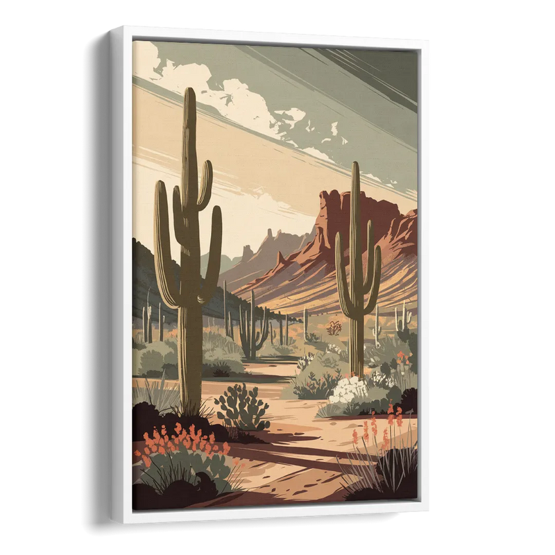 Chandler Arizona Cactus Side - White Canvas Wall Art