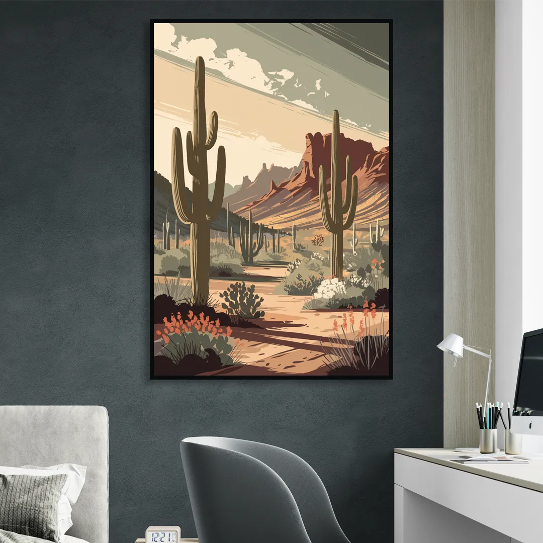 Chandler Arizona Cactus Sitting Room - Black Canvas Wall Art