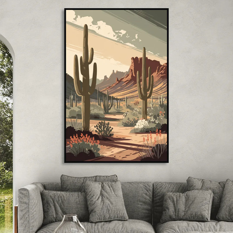 Chandler Arizona Cactus Living Room - Black Canvas Wall Art