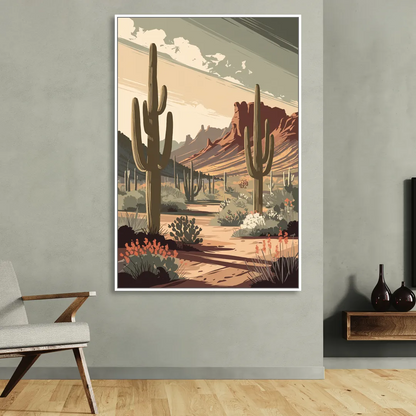 Chandler Arizona Cactus Sitting Room - White Canvas Wall Art