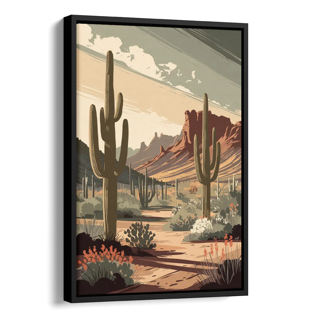 Chandler Arizona Cactus Side - Black Canvas Wall Art