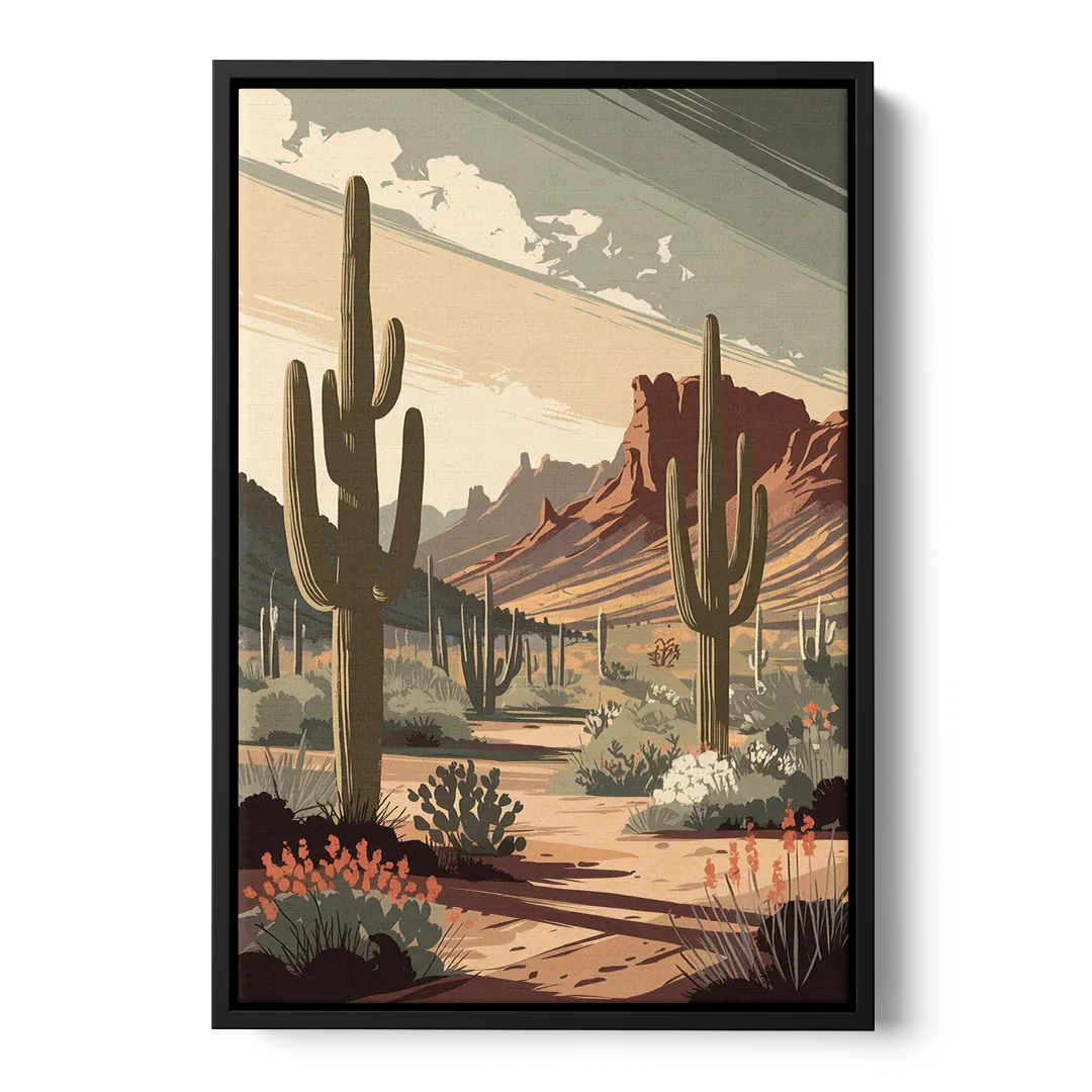 Chandler Arizona Cactus Front - Black Canvas Wall Art
