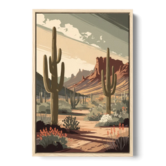 Chandler Arizona Cactus - Oak Framed Canvas Wall Art - Front