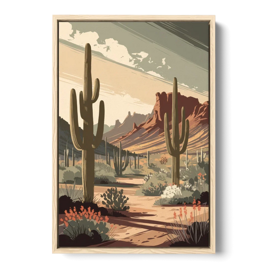 Chandler Arizona Cactus - Oak Framed Canvas Wall Art - Front