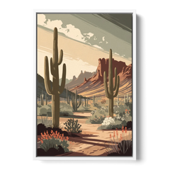 Chandler Arizona Cactus - White Framed Canvas Wall Art - Front