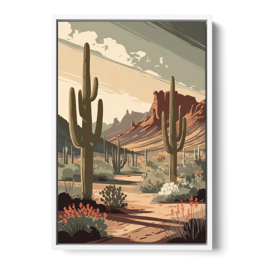 Chandler Arizona Cactus - White Framed Canvas Wall Art - Front