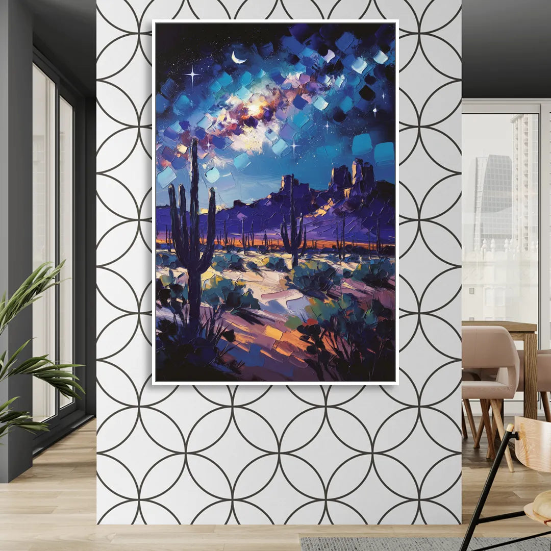 Chandler Desert Night Sky Sitting Room - White Canvas Wall Art